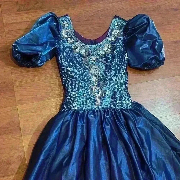 VTG Mike Benet Formals Blue Puff Sleeve Sweetheart Ribbon Prom Dress Size XS - Picture 8 of 11